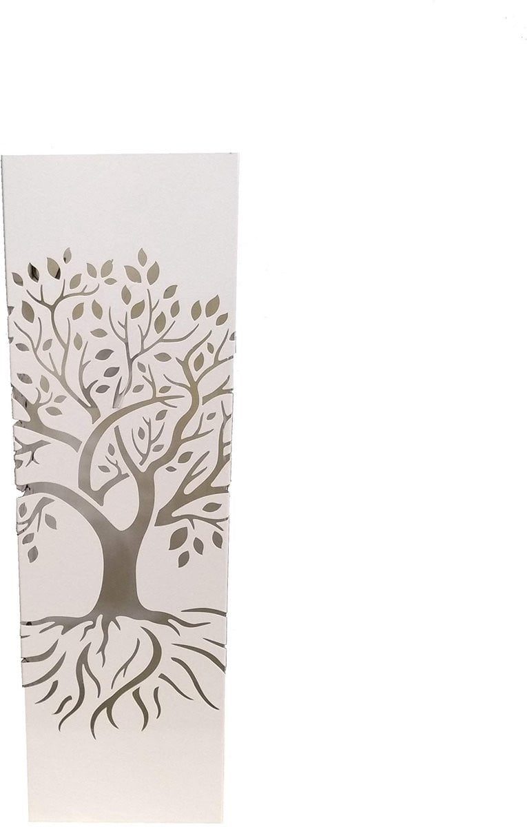 Omgoods Witte Metalen Paraplustandaard met Levensboom Ontwerp