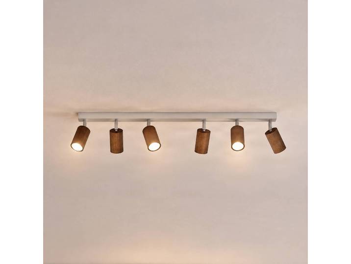 Deckenstrahler Nisse, weiß, Länge 90 cm, 5-flg., Holz/Metall Nisse Luminex, dimmbar, weiß / opal, für Wohn- / Esszimmer, Holz, Deckenlampe