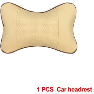 Uplifted Trends Premium Car Neck Pillow For Head Pain Relief PU Leather Headrest With Fiber Fill Universal Fit rice White