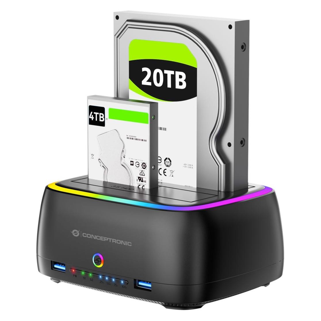 Conceptronic Festplattengehäuse 2.5/3.5"HDD/SSD 2xUSB-A sw (2.5", 3.5") (DONN36B)
