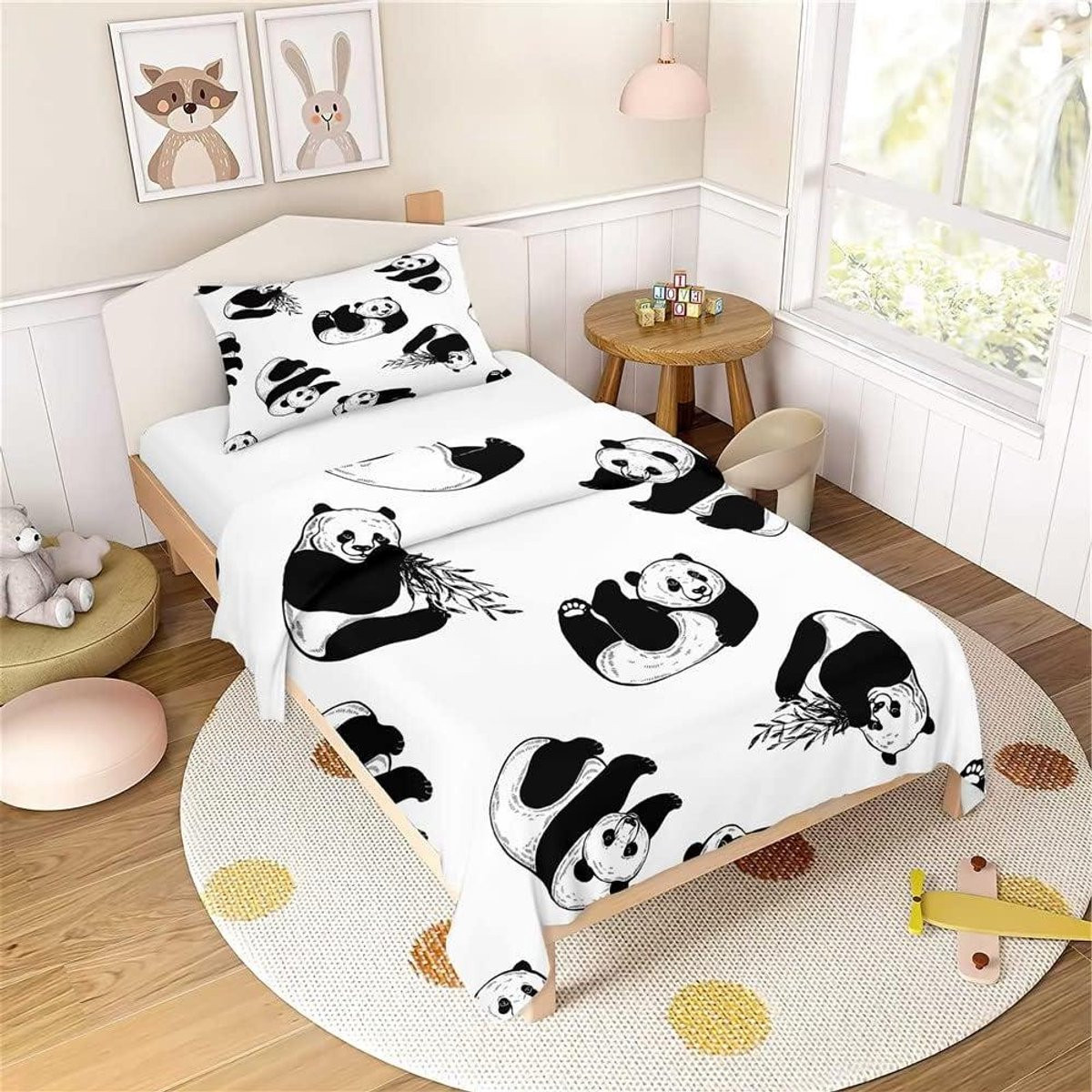 Dekbedovertrekset Panda met 3D-print in multicolor, 90x190 cm