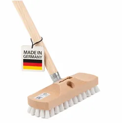 BawiTec Schrubber 22cm Breit Schrubberbürste Borsten ppn-weiß Scheuerbürste mit Stiel Holzstiel Haushaltsschrubber Holz