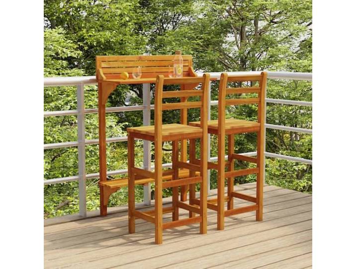 NEW 2026  Ensemble Bistrot/BAR - de balcon lot de 3 - 2 Chaises et 1 Table - Bois d'acacia massif 90x37x122.5 cm S511