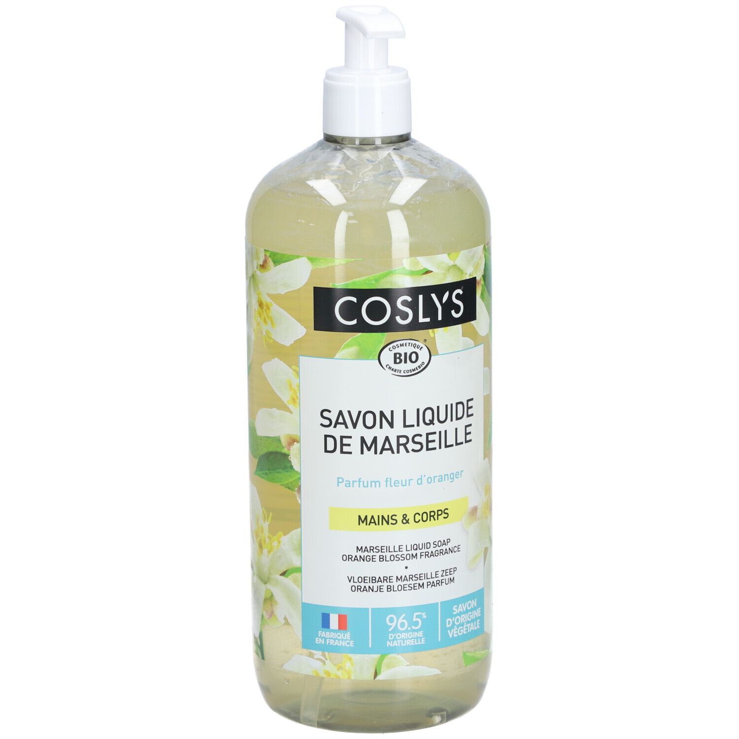 Coslys Savon Liquide Marseille Pure Tradition Bio Mains Et Corps Parfum Fleur D Oranger Fl 1 l Gel
