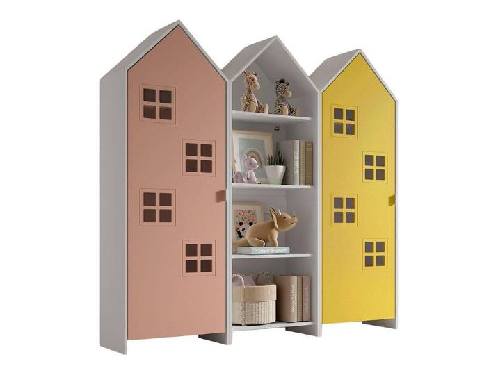 VIPACK - CASAMI BRUGES Ensemble de 3 pièces composé de : Armoire à étagères\, armoire à 1 porte avec façade en rose et jaune