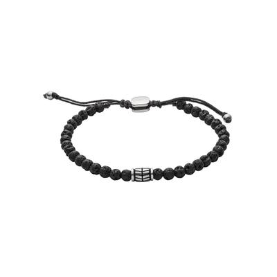Armband FOSSIL "Schmuck Geschenk Edelstahl Textil VINTAGE CASUAL", schwarz (edelstahlfarben, schwarz, schwarz), Armbänder, Damen, 25cm, Edelstahl Textil, Edelstahl, Textil, Armband, mit Lavastein