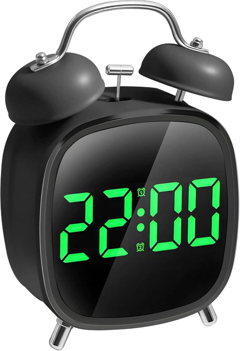 Retro Digitale Wekker met Luide Bel en LED-Display, Zwart