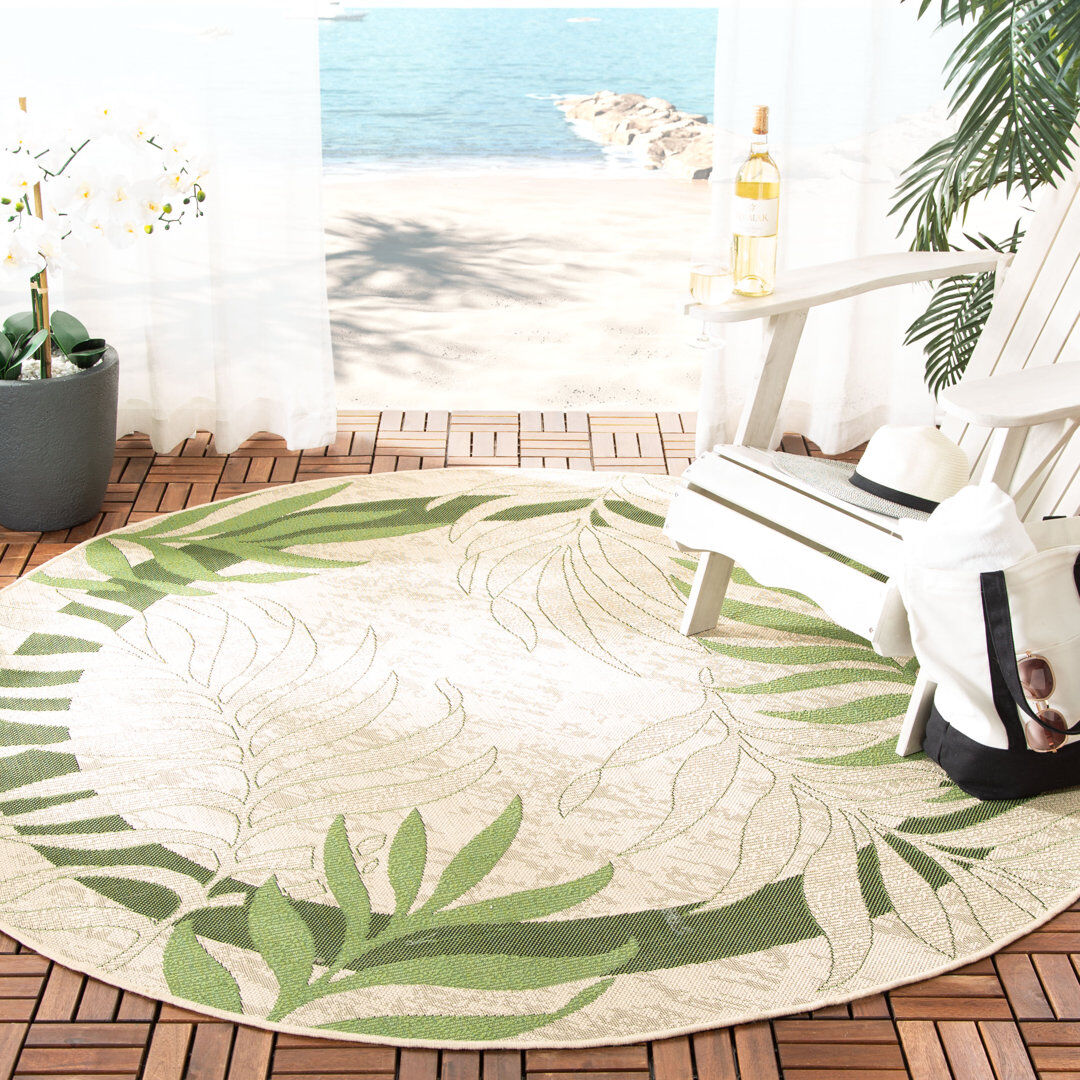 Bay Isle Home Allick Cream/Green Indoor/Outdoor Rug Cream Round 160 cm