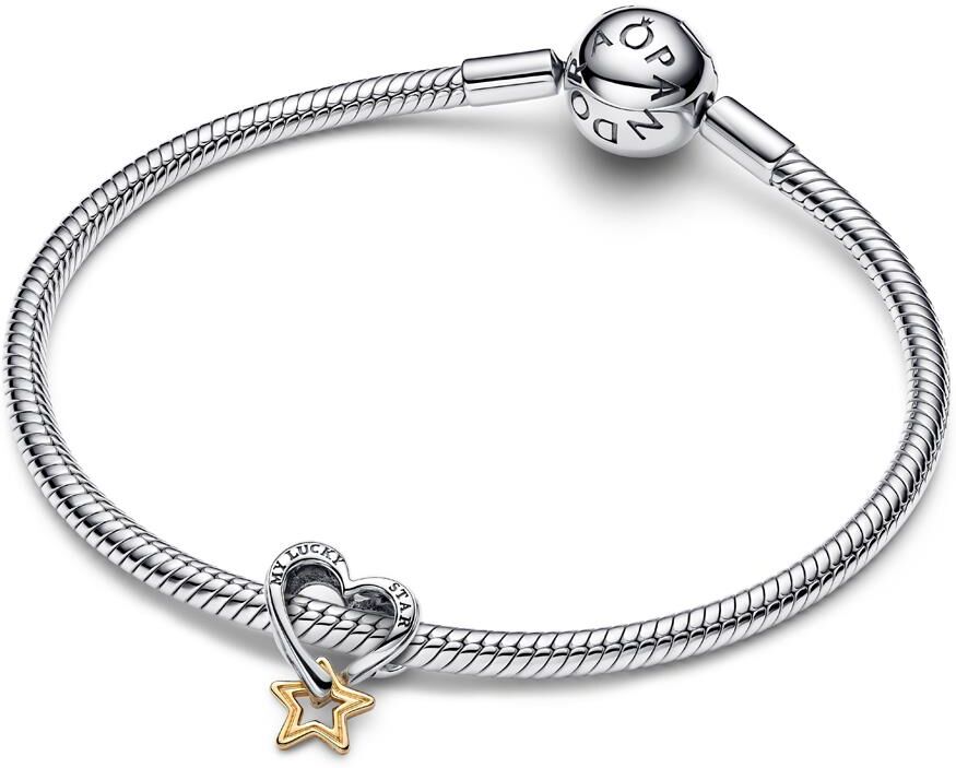 PANDORA Slide-Charm Herz und Sterne, Moments, Sterlingsilber silber-gold