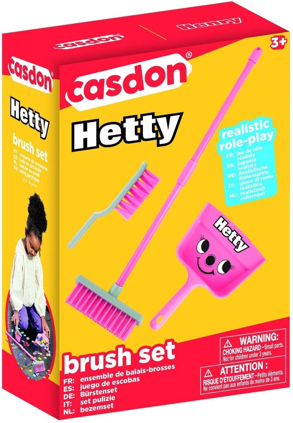 Casdon Hetty Brush Set - Broom, Dustpan and Hand Brush for Little Ones - Child-Sized Cleaning Tools - Imaginative Play - 0-3 Years