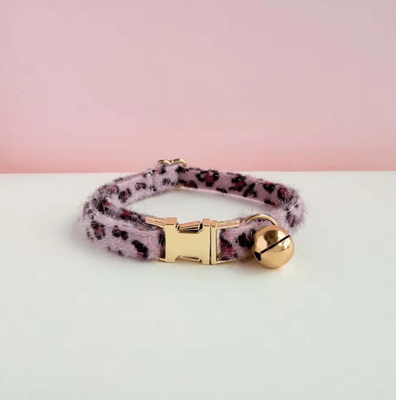 Inspire Picks Personalized Leopard Print Cat Collar With Bell & Custom Name Tag pink l