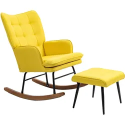 SCHAUKELSTUHL Schwingsessel mit Hocker Armlehnsessel Relaxsessel mit Leinenoptik