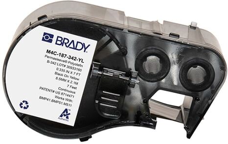 Brady M4C-187-342-YL fita de tubo termorretrátil preto sobre amarelo 8,50 mm x 2,13 m