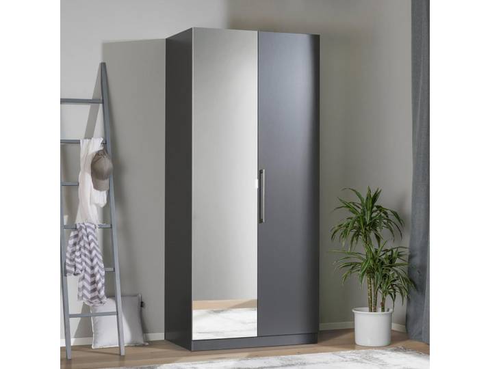Drehtürenschrank mit Spiegel 91,1cm Unit Anthrazit