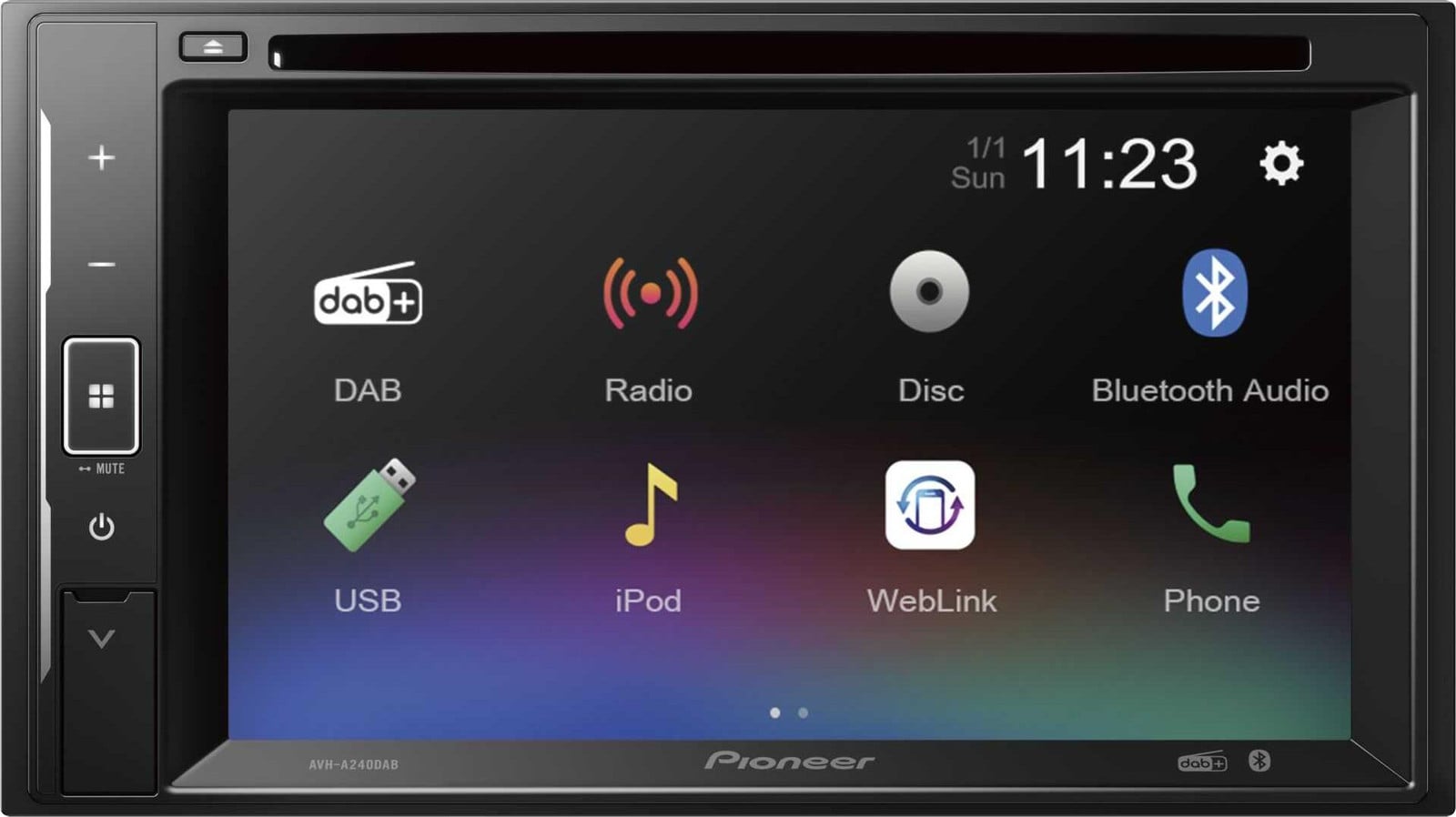 Pioneer Multimedia Autoradio met 6.2 inch 2DIN scherm, DVD, DAB, USB en achteruitrijcamera ingang