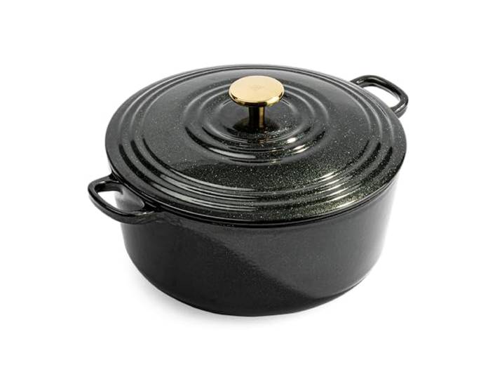 BK Cookware Bourgogne Deutsches Emaille-Gusseisen, 28cm/6,7Liter Schmortopf Auflaufform mit Deckel,Dutch Oven,Bräter,Feuertopf Induktion,Spülmaschinenfest,Backofenfest bis zu 220°C,Funkelnd Schwarz