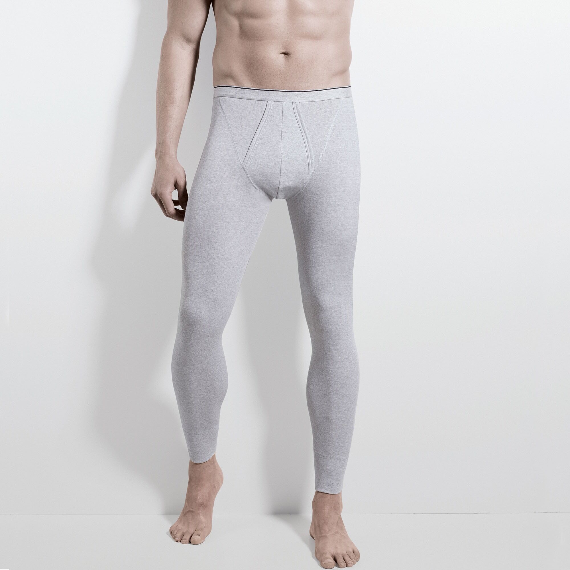 Lange Unterhose ISA BODYWEAR "Lange Unterhose mit Eingriff", Herren, Gr. M, grau (graumeliert), Obermaterial: 100% Baumwolle CO., Unterhosen Lange Unterhose graumeliert M