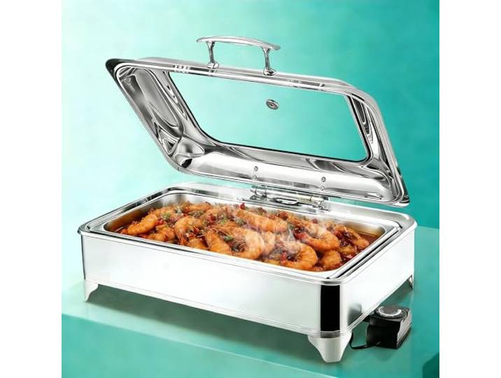 Aocay Chafing Dish Elektrisch 9L, Edelstahl(Full Pan) Speisewärmer Buffetwärmer Elektrisch Einstellbarer Temperatur, Warmhaltebehälter Buffet mit Glasdeckel für Hotels, Catering