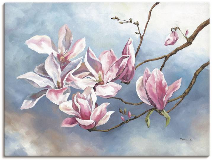 Leinwandbild ARTLAND Magnolienzweig , pink (farbe bild(er): pink), B:40cm H:30cm, Bilder, Leinwandbild, auf Holzrahmen gespannt