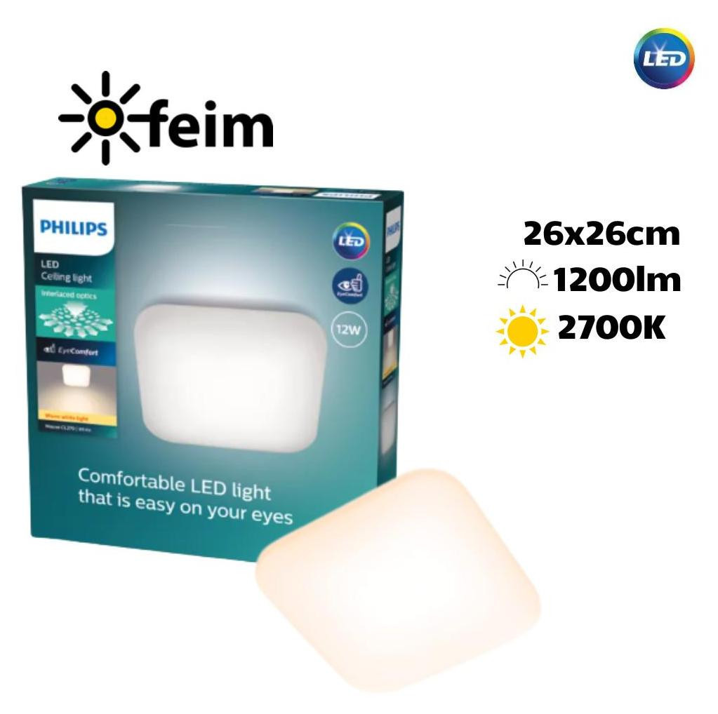 Philips Functionele Plafondlamp Wit, Vierkant, LED, 12W, 2700K, 1200 lm, IP20