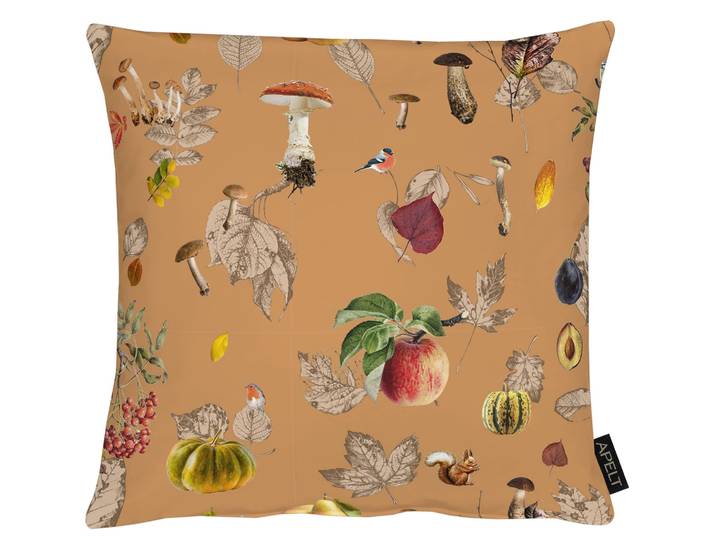 Dekokissen APELT 3405 mit herbstlichen Naturmotiven , beige (braun, orange, bedruckt), B:39cm H:5cm L:39cm, Baumwolle, Polyester, Dekokissen_Sitzkissen_Kissenhüllen, Dekokissen, Kissen incl. Füllung, Herbstdekoration