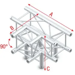 Milos Pro-30 Square F Truss - T-cross + Down 4-way QLVF40 - 90° corner - heavy duty - silver - F