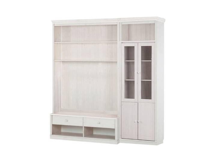 Anita-bibliothèque Avec Meuble TV Bas E En Pin Laqué Blanc