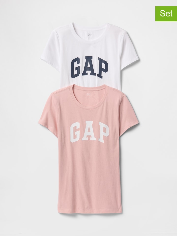 GAP 2er-Set: Shirts in Rosa/ Weiß - M