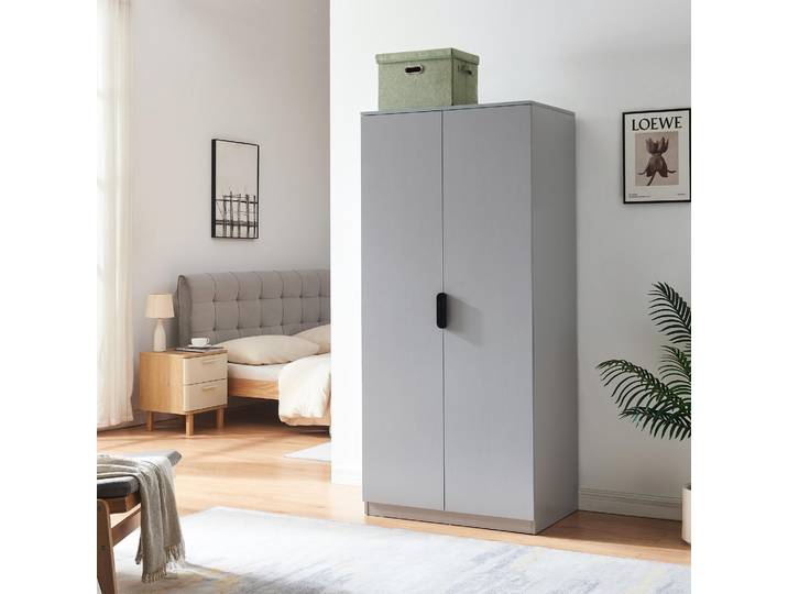 Kleiderschrank ’Eiselfing’ 176 x 80 x 52 cm mit 2 Türen, 1 Stange, 1 unteren Fach Grau