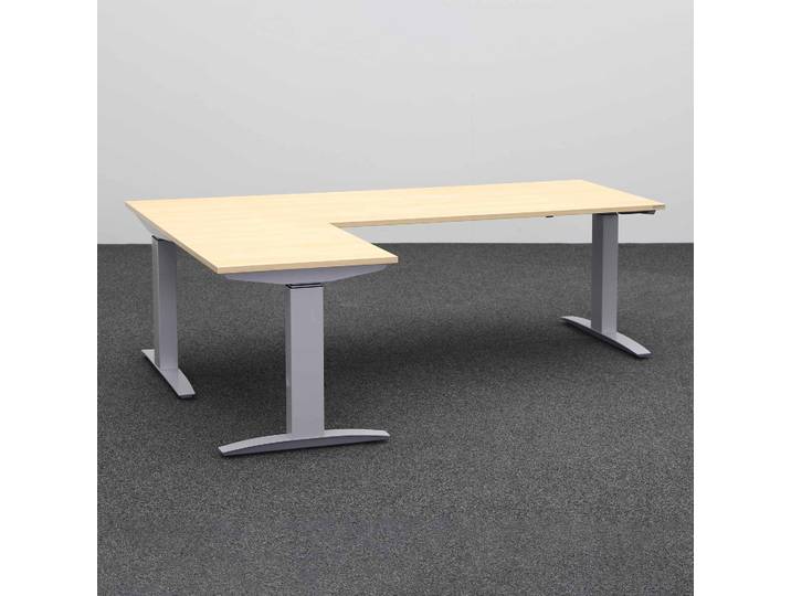 Ergonomischer Höhenverstellbarer Eck Schreibtisch Tradingzone Proline kurze Seite links 200x160 cm, Eiche/Silbergrau, Neu, Tisch - ideal fürs Homeoffice oder Büro