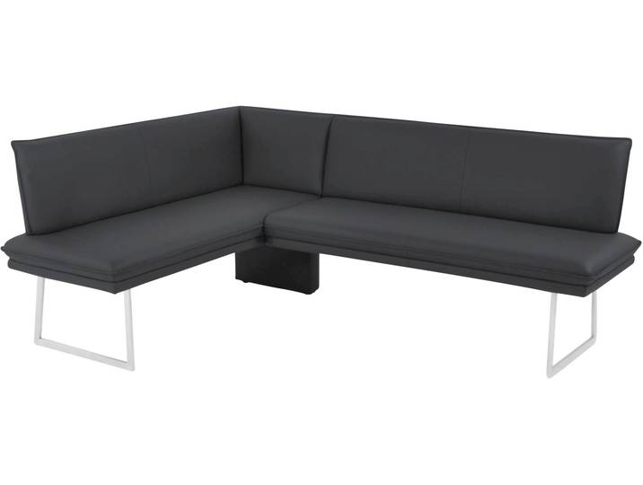 Eckbank K+W KOMFORT & WOHNEN, schwarz (nero), H:86cm T:60cm, Sitzbänke, Eckbank, mit Sattlernaht und schmaler Kufe, langer Schenkel rechts oder links