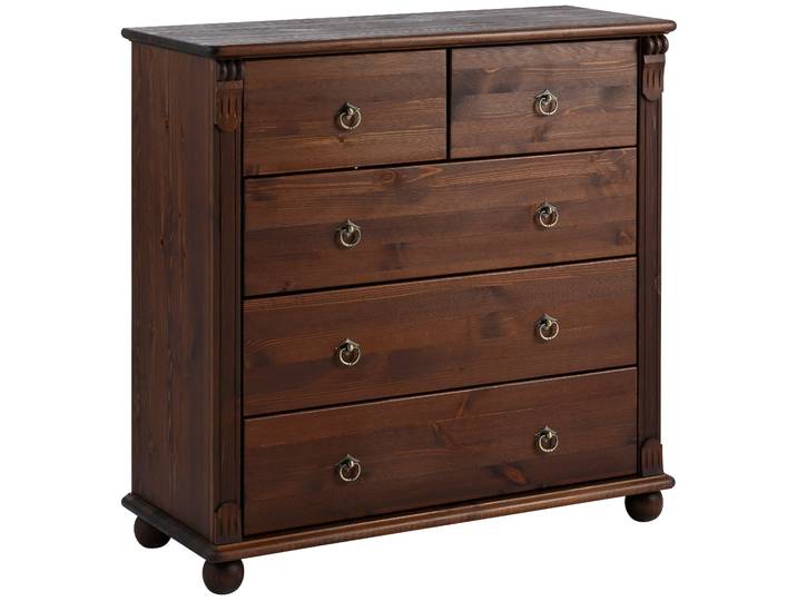 Schubkastenkommode GOODPRODUCT Tessin , braun (dunkelbraun), B:90cm H:88cm T:38cm, Sideboards, Schubkastenkommode, aus massiver, FSC zertifizierter Kiefer, mit 5 Schubladen