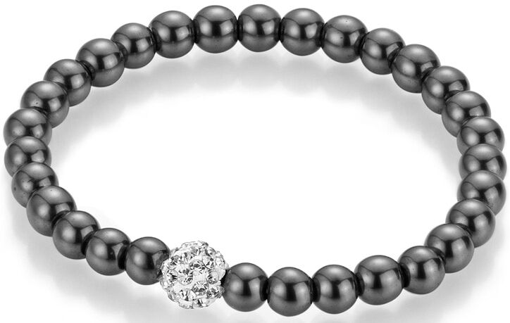 Armband FIRETTI "Schmuck Geschenk Armschmuck Armkette Edelstein Farbstein", grau (dunkelgrau, grau, weiß), Armbänder, Mädchen, 18cm, Materialmix, Armband, mit Edelsteinkugeln, Kristallstein dunkelgrau, grau, weiß 18cm, Materialmix