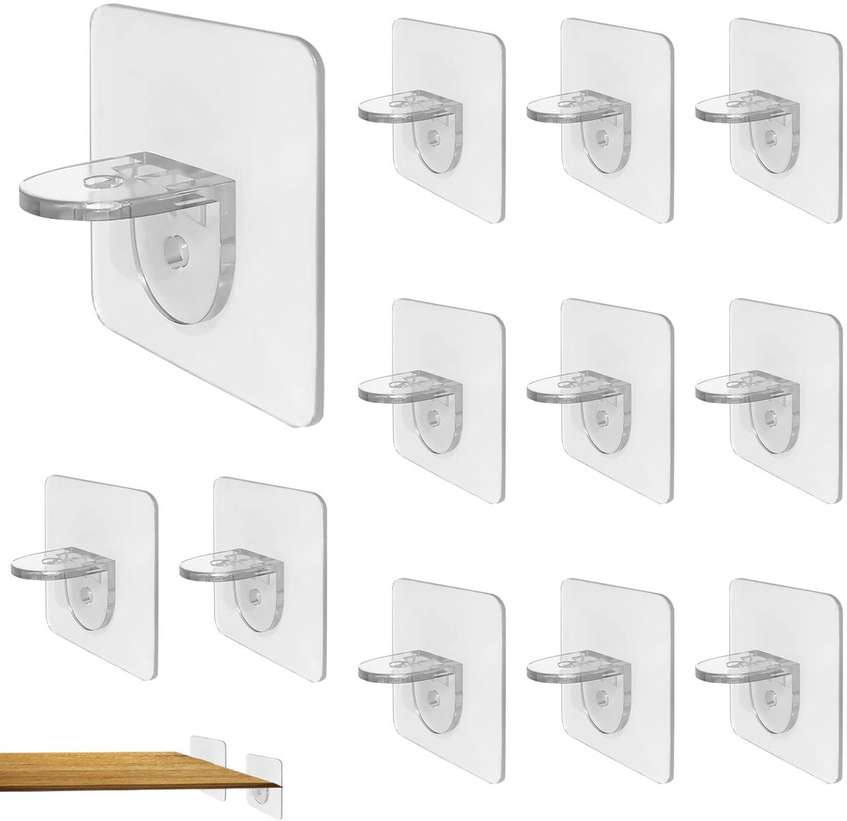 Dailygoods Plankhouder 12 Stuks - Zelfklevende Plankdragers - Transparant - ABS - 7 x 7 cm
