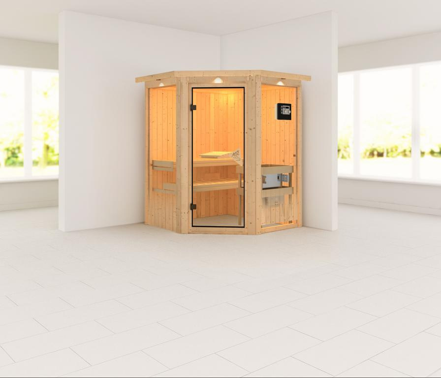 KARIBUHOLZT Sauna Larin Eck,9kW Bio.Strg easy bronz.GGT u. DK 08288337