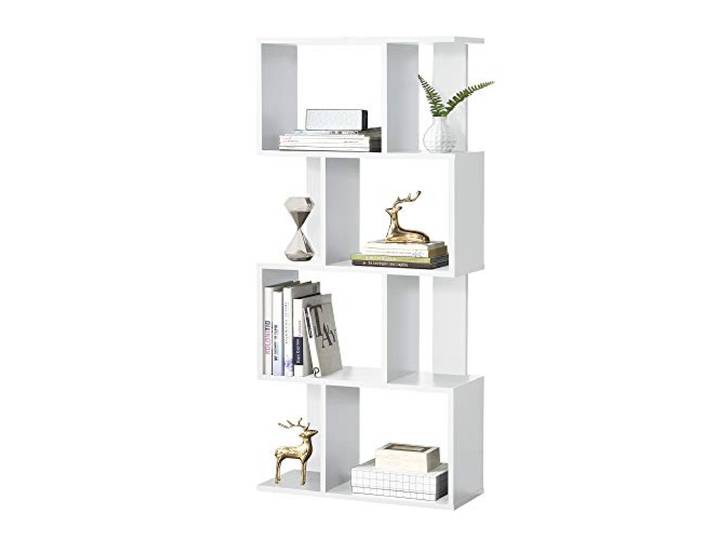 [en.casa] Bücherregal Brattahlid 130 x 60 x 24 cm Regal mit 4 Fächern und 4 Ablagen Standregal Medienregal Aktenregal Aufbewahrung Weiß