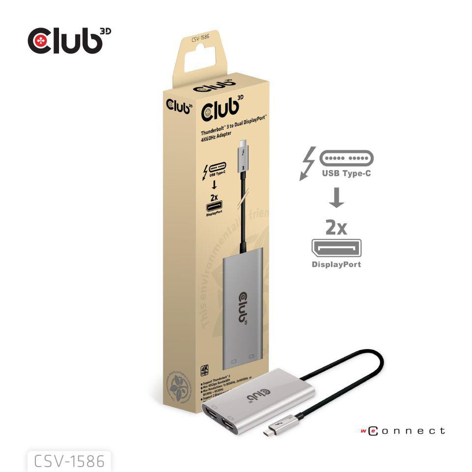 Club3D Club 3D Thunderbolt 3 auf dual DisplayPort (4K60Hz) Adapter/ Video Splitter silber CSV-1586