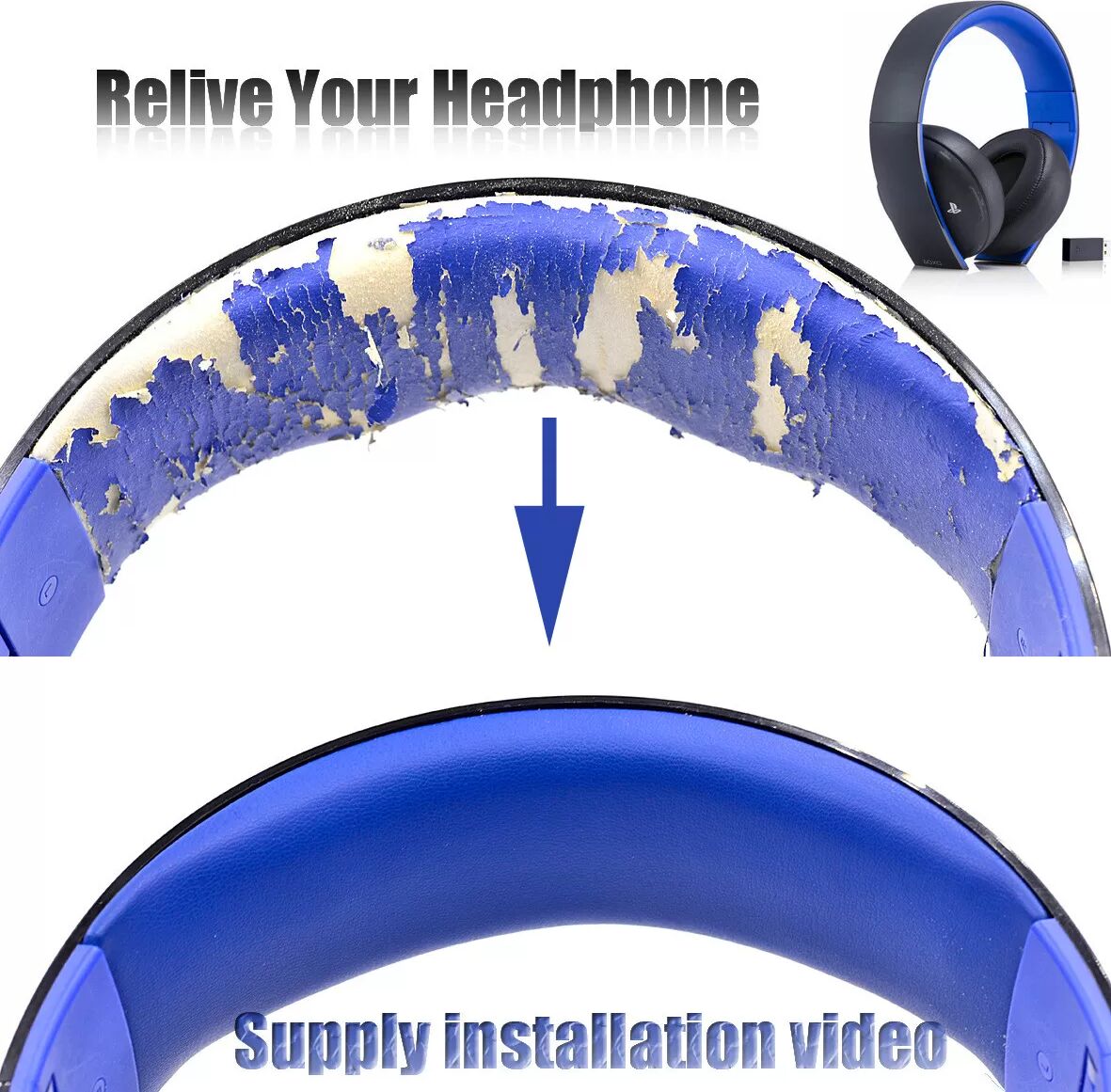 INF Ersatz-Kopfbügel für Sony PS3 PS4 7.1 Gold Wireless Headset - Blau