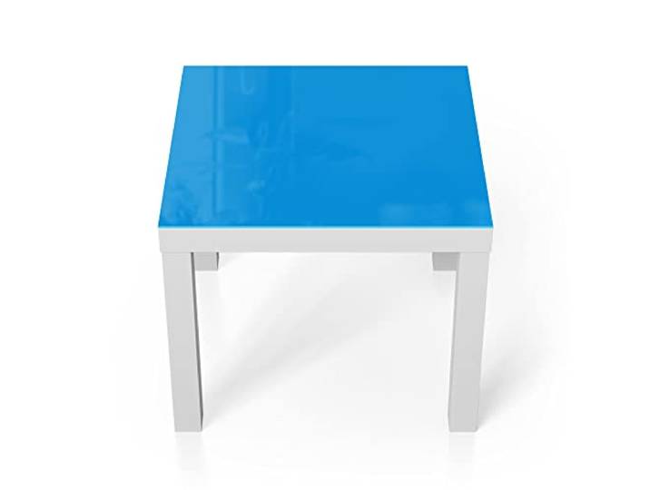 DEQORI Glastisch weiß klein 55x55 cm Unifarben - Hellblau ausgefallener Beistelltisch aus Glas Hochglanz Couchtisch fürs Wohnzimmer moderner Couch Tisch mit Design