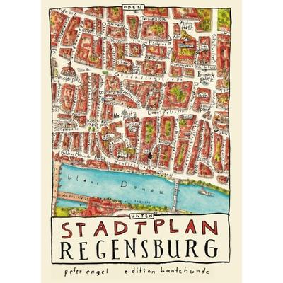 Stadtplan Regensburg, Gebundene Ausgabe von Peter Engel, Edition buntehunde, 978-3-947727-08-7