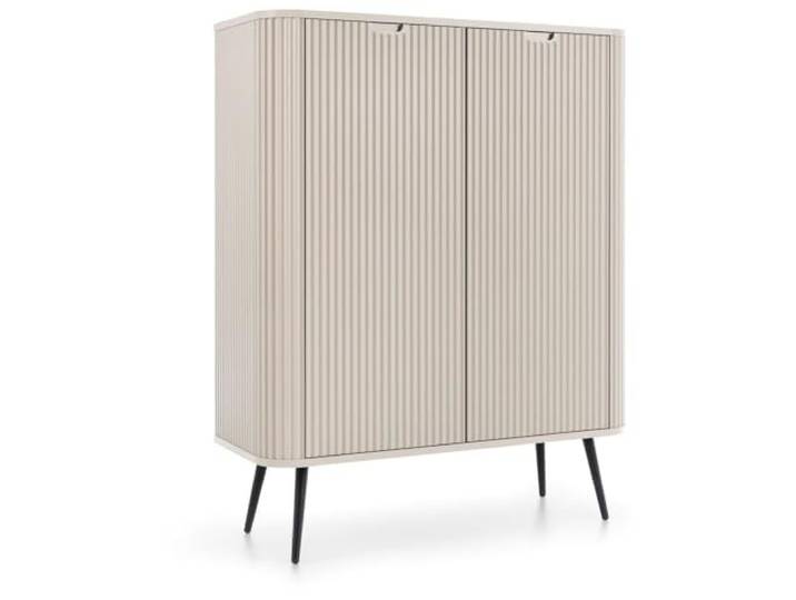Lomadox Highboard Anrichte Kommode Schrank 2-türig Kaschmir Cashmere beige mit Rillen Design Metallfüße schwarz 103x129x39 cm