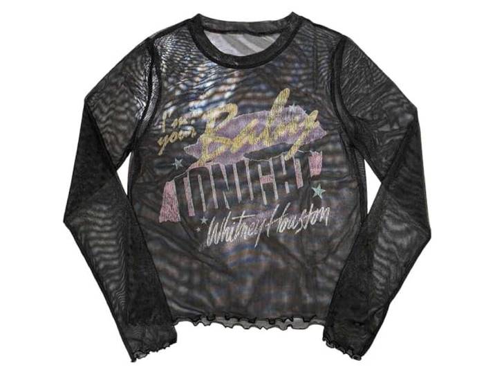 Whitney Houston Im Your Baby Long Sleeve Mesh Crop Top XS