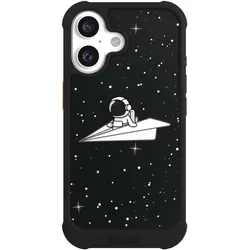 Nivocase Hülle für Apple iPhone 16 Stossfeste Handyhülle NIVOmax Case Schwarz Astronaut Comic Papier (Apple iPhone 16), Smartphone Hülle, Schwarz