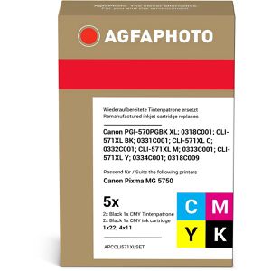 AgfaPhoto kompatibel für Canon PGI-570PGBK XL + CLI-571 XL, Multipack, 2x schwarz, cyan, magenta, gelb,  Tinte