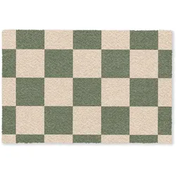 FUSSMATTE Schachbrettmuster - Grün - Beige - Blöcke Flurteppich 90x60 cm
