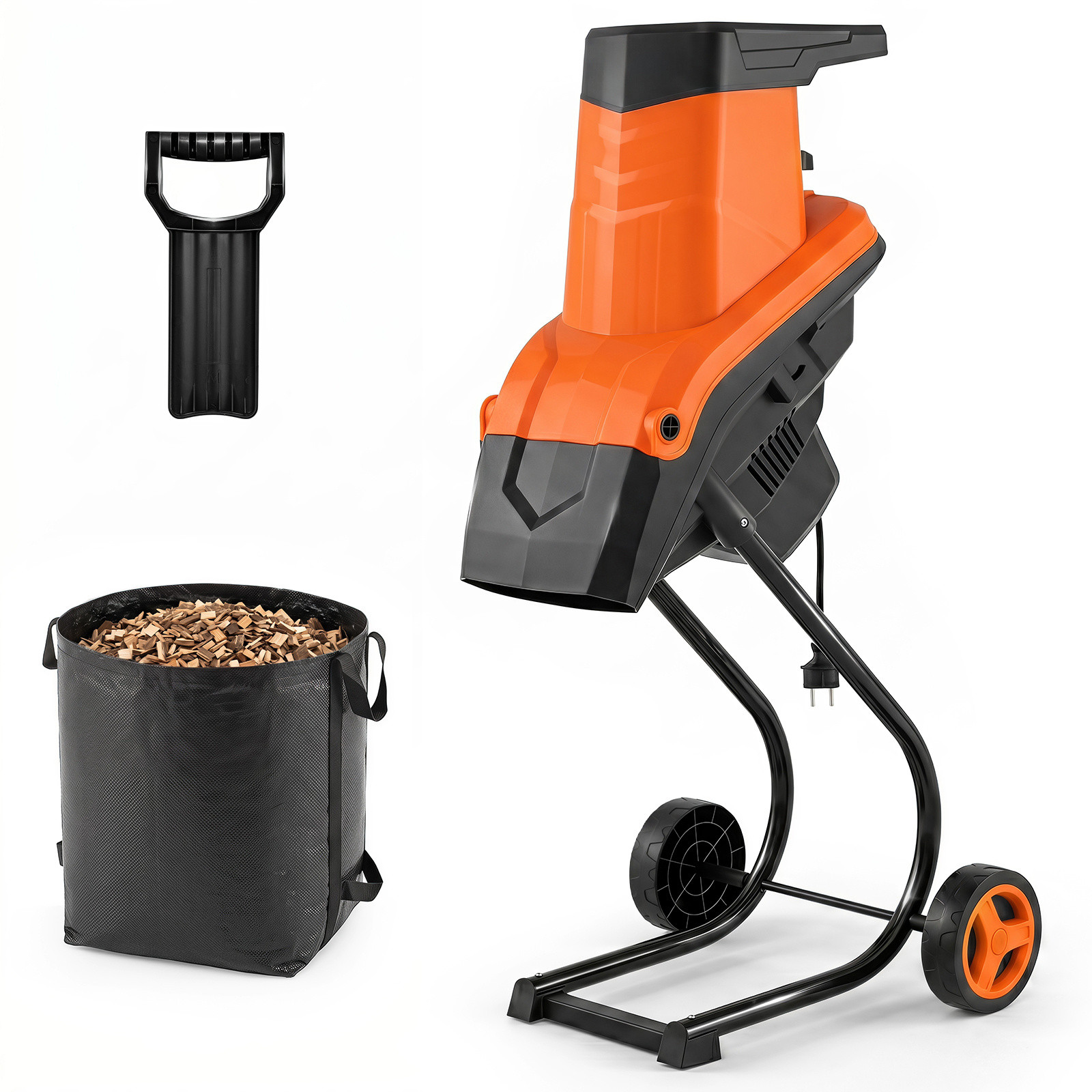 Costway Elektrische Tuinversnipperaar Oranje, 2500W, voor takken tot 45 mm, met dubbele messen en opvangzak