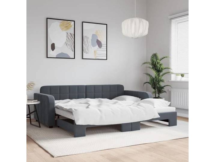 Lit de jour avec lit gigogne gris foncé 90x190 cm velours canapé-lit canapé-lit confortable lit de jour gigogne 3196943