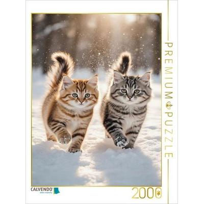 CALVENDO Puzzle Zwei Maine Coon Katzenbabys toben im Schnee und verzaubern mit ihrem neugierigen Blick. | 2000 Teile Lege-Größe 90x67cm Foto-Puzzle fü