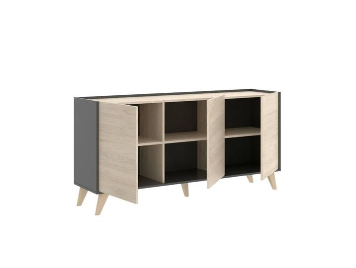 Buffet effet bois beige, anthracite 155x43 cm
