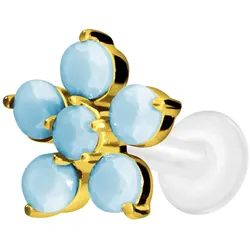 PTFE Labret mit Innengewinde + Titan-Aufsatz BLUME + SYNTHETISCHE TÜRKISE